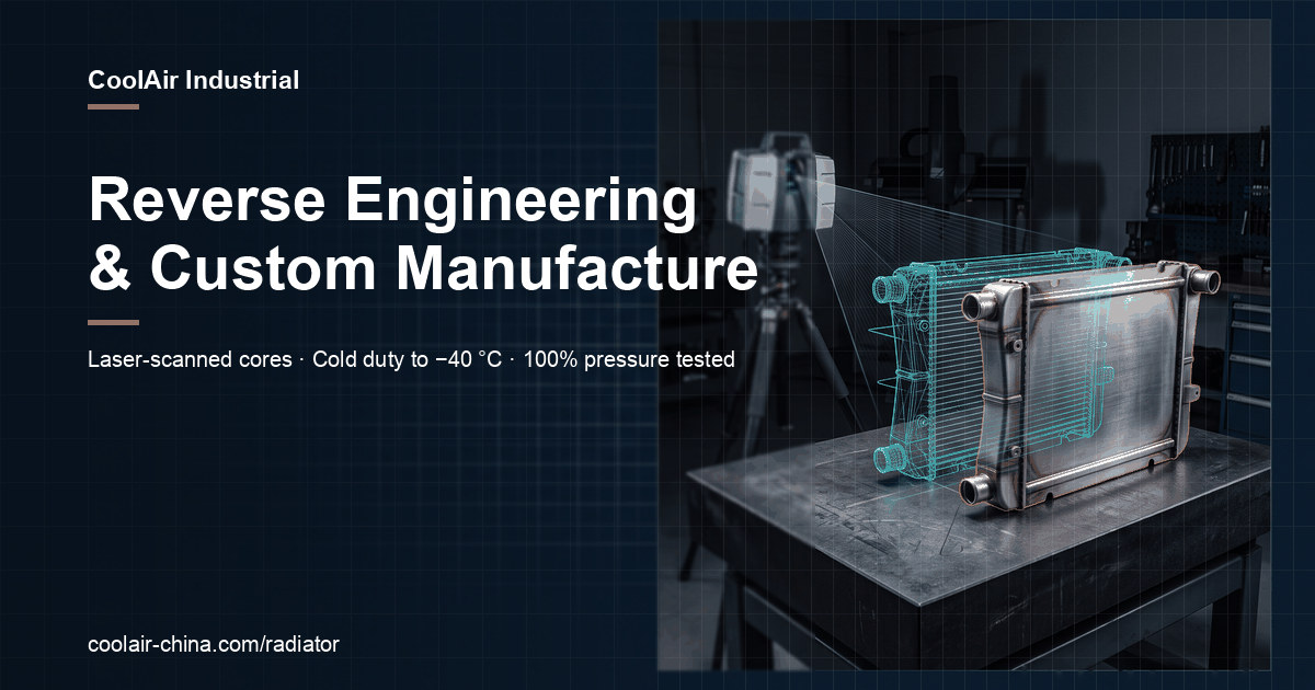 Reverse engineering and custom radiator manufacture — laser-scanned cores, cold duty to −40 °C