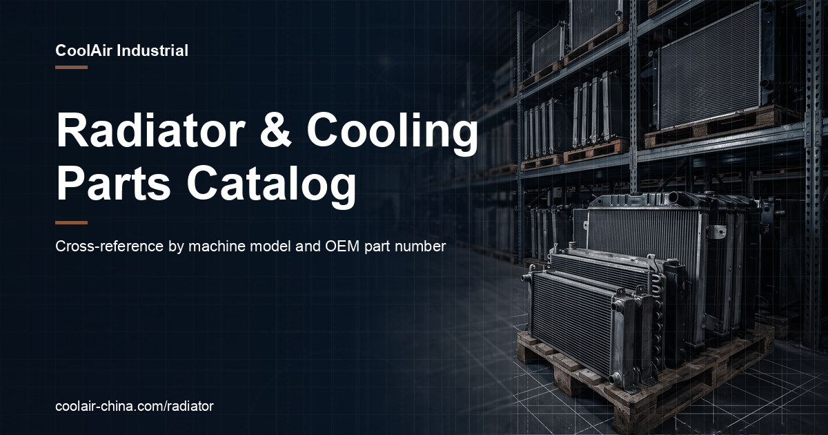 Radiator and cooling parts catalog — cross-reference by machine model and OEM part number