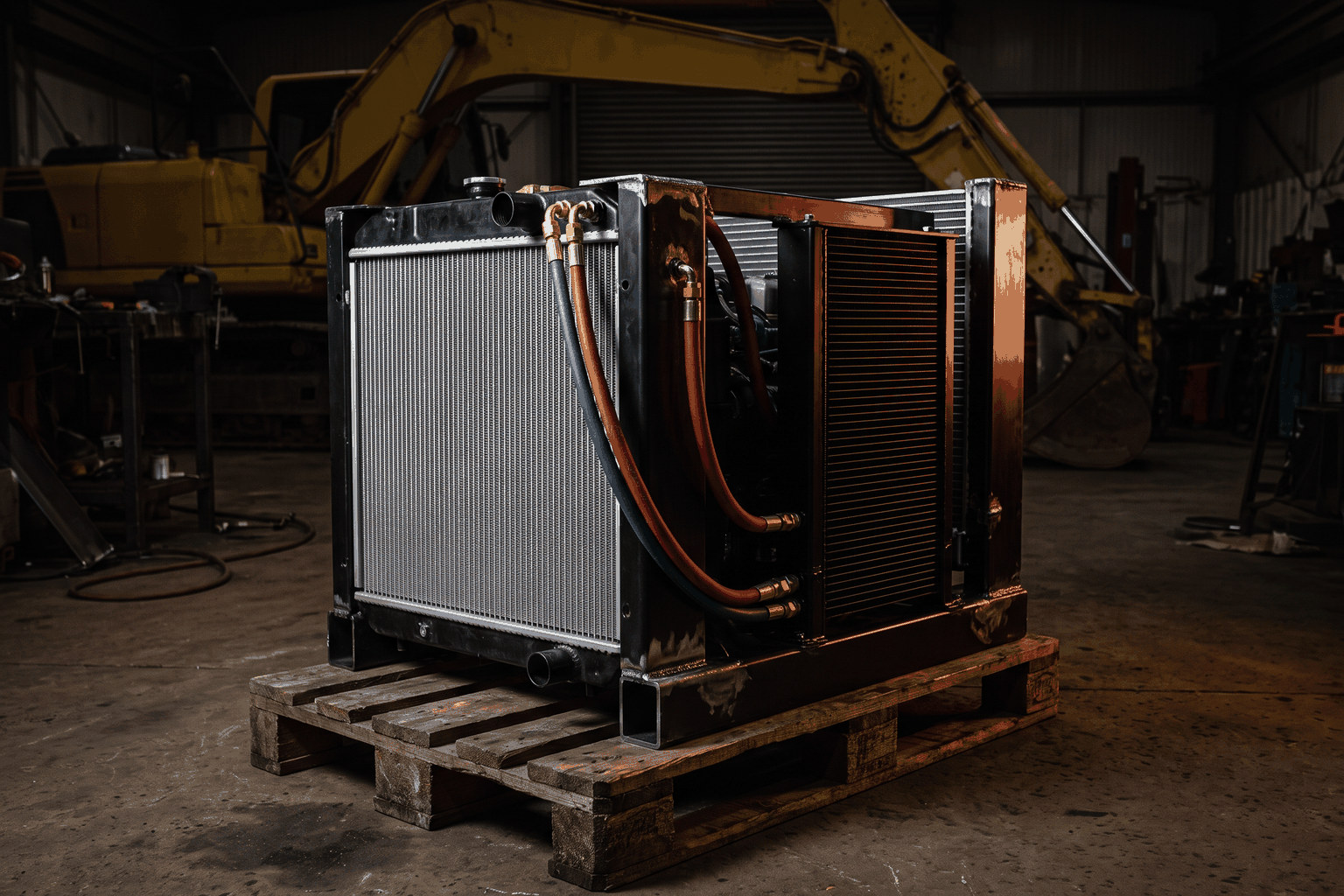 Combi cooling module — radiator, hydraulic oil cooler and charge-air cooler in one welded frame